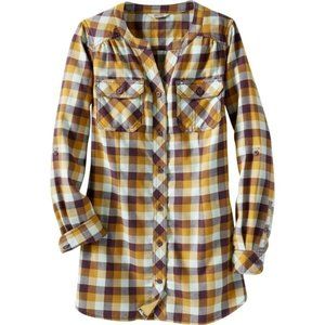 Duluth Trading Co Plaid Button Down Shirt - Yellow and Brown